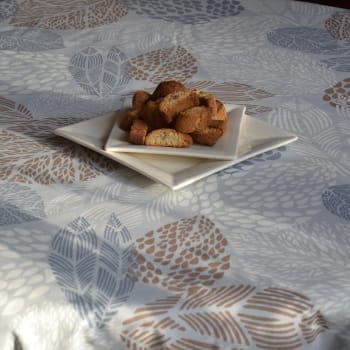 Feuilles - Nappe en coton enduit beige rectangle 160 x 300 cm
