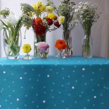 Confettis - Nappe en coton enduit turquoise rectangle 160 x 200 cm