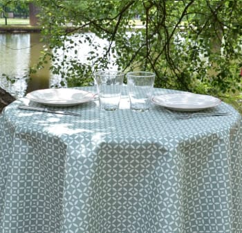 Mosaïque - Nappe en coton enduit verte rectangle 160 x 300 cm