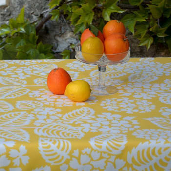 Hortensia - Nappe en coton enduit jaune rectangle 160 x 200 cm