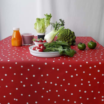 Confettis - Nappe en coton enduit rouge rectangle 160 x 300 cm