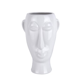 MASQUE - Vase cache-pot en céramique blanche H27,2cm