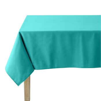 Cambrai - Nappe en coton traitee teflon turquoise 150 x 190