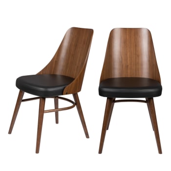 CHAYA - 2 chaises en bois et simili bois foncé  et  noir