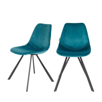 FRANKY - 2 chaises en velours bleu pétrole
