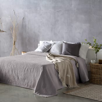 FLEUR - Couvre lit en coton gris 180x270