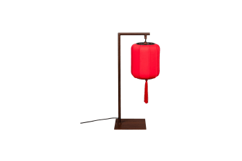 Tripod - Lampe à poser en bois marron et abat jour rouge