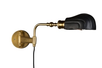 Lampada da parete Alsen, lampada da parete regolabile in metallo/legno/ tessuto in nero/oro/natura, lampada dal design moderno con paralume regolabile ( 12 cm), 1 luce, 1 x E14, senza lampadina