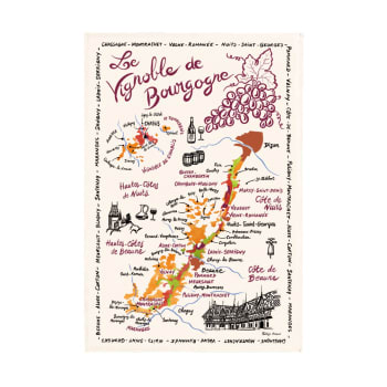 Bourgogne - Torchon la carte des s en coton ecru 48 x 72