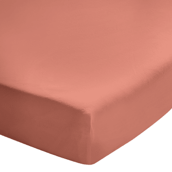 SOFT LINE - Drap housse uni en coton lavé Terracotta 90x190
