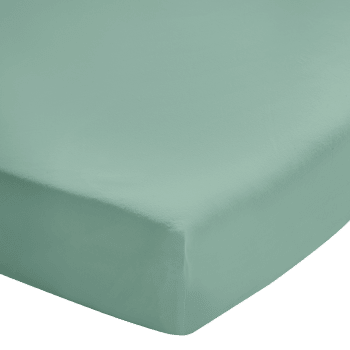 SOFT LINE - Drap housse uni en coton lavé Vert Fumée 140x200