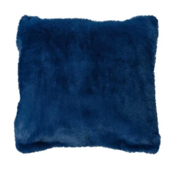 Housse de coussin en imitation fourrure polyester/fourrure bleu