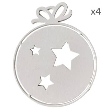 COLLECTION NOËL - Suspensions de Noël boule étoiles en aluminium blanc D9cm Lot de 4