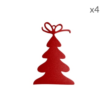 COLLECTION NOËL - Suspensions de Noël forme sapin en aluminium rouge H9cm Lot de 4