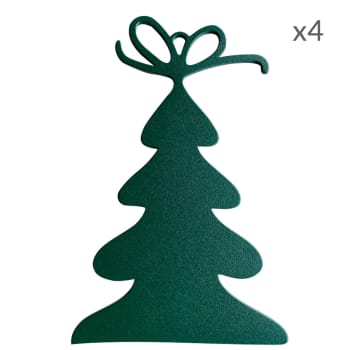 COLLECTION NOËL - Suspensions de Noël forme sapin en aluminium vert H15cm Lot de 4