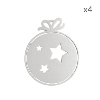 COLLECTION NOËL - Suspensions de Noël boule étoiles en aluminium blanc D6cm Lot de 4