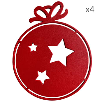 COLLECTION NOËL - Suspensions de Noël boule étoiles en aluminium rouge D9cm Lot de 4