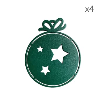 COLLECTION NOËL - Suspensions de Noël boule étoiles en aluminium vert D6cm Lot de 4
