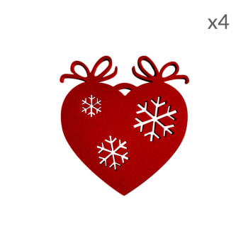 COLLECTION NOËL - Suspensions de Noël forme coeur en aluminium rouge H8cm Lot de 4