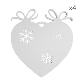 COLLECTION NOËL - Suspensions de Noël forme cœur en aluminium blanc H11cm Lot de 4