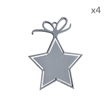 COLLECTION NOËL - Suspensions de Noël forme étoile en aluminium argent H9cm Lot de 4