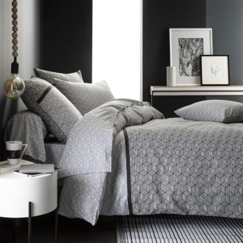 Quentin - Parure de lit imprimée en bambou blanc et noir 260x240