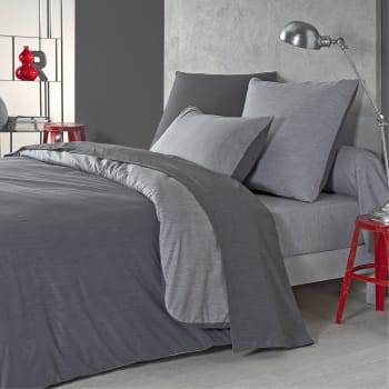 Vague - Parure de lit bicolore en polyester gris 140x200