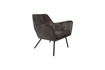 Bon - Fauteuil en cuir gris foncé