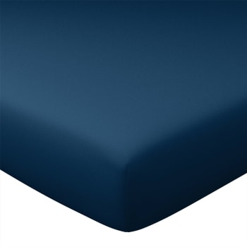 Coton uni lauréat - Drap-housse 140x200x28 bleu marine en coton