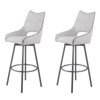 Roy - Lot de 2 chaises hautes de bar en tissu gris clair