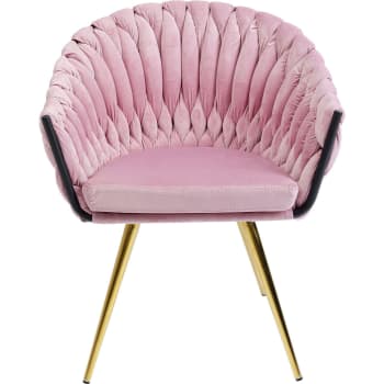 Knot - Chaise avec accoudoirs en velours rose et acier doré
