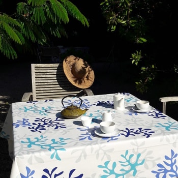 Corail - Nappe en coton enduit bleue rectangle 160 x 300 cm