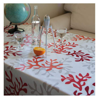 Corail - Nappe en coton enduit rouge rectangle 160 x 300 cm