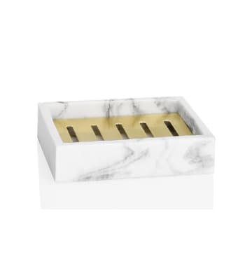 EFFET MARBRE - Porte savon rectangulaire en résine et métal doré