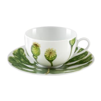 Ikebana - Taza té con platito (x6) porcelena blanco/verde