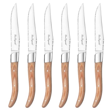 Louis - Estuche de 6 cuchillos carne  madera claro