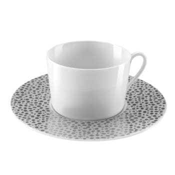 Baghera platine - 6er Set Teetassen und Untertassen aus Porzellan, Platin