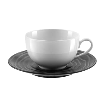 Escale noir - 6er Set Teetassen und Untertassen aus Steingut, Schwarz