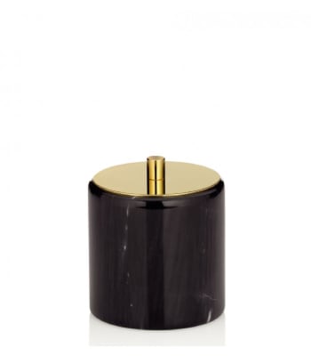 RONDE - Boîte à coton marbre noir et couvercle acier inoxydable doré