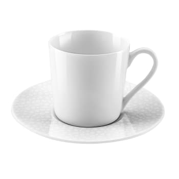 Baghera blanc - 6er Set Kaffeetasse und Untertasse aus Porzellan, Weiß
