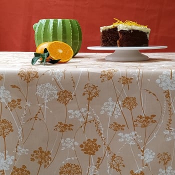Herbes - Nappe en coton enduit marron rectangle 160 x 300 cm