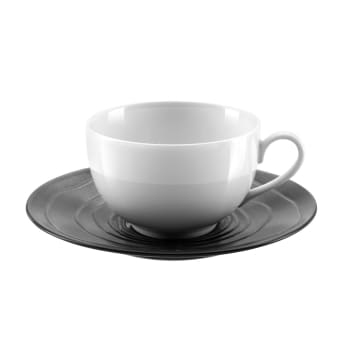 Escale noir - 6er Set Kaffeetasse und Untertasse aus Steingut, Schwarz