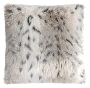 SKINS - Housse de cousssin fausse fourrure lynx des neiges blanc 40x40