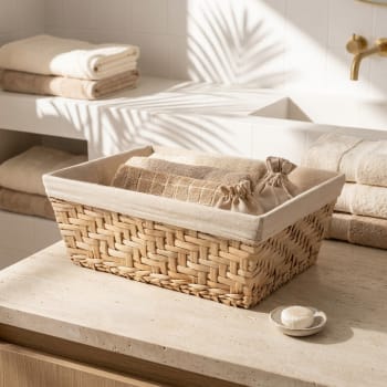Panier Tressé En Jonc De Mer Naturel - Pliable, Avec Pompon Et Poignée - Idéal Pour Rangement, Décoration Ou Jardinière - 32 X 28 Cm