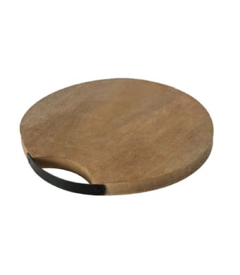 MANGUIER - Planche à découper ronde en bois et métal noir D33cm