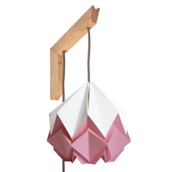 MOKUZAI - Aplique de madera y pantalla origami blanca y rosa en papel