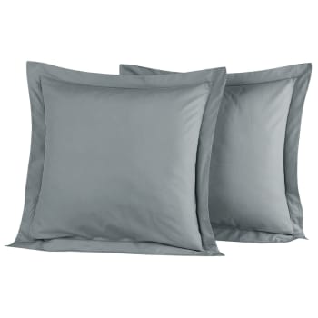 Lot de 2 Taies d'oreiller percale de coton - Blanc | Bleu Câlin