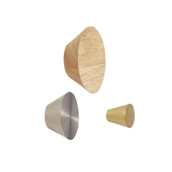 Cone - Set de 3 Patère en métal, bois et laiton