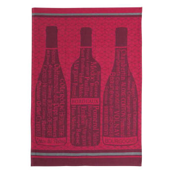 Bouteille de vin - Torchon en coton rouge 50x75
