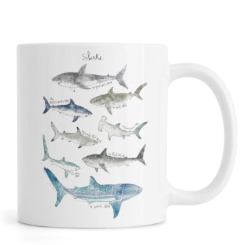 Sharks - Mug en céramique en blanc ivoire & bleu